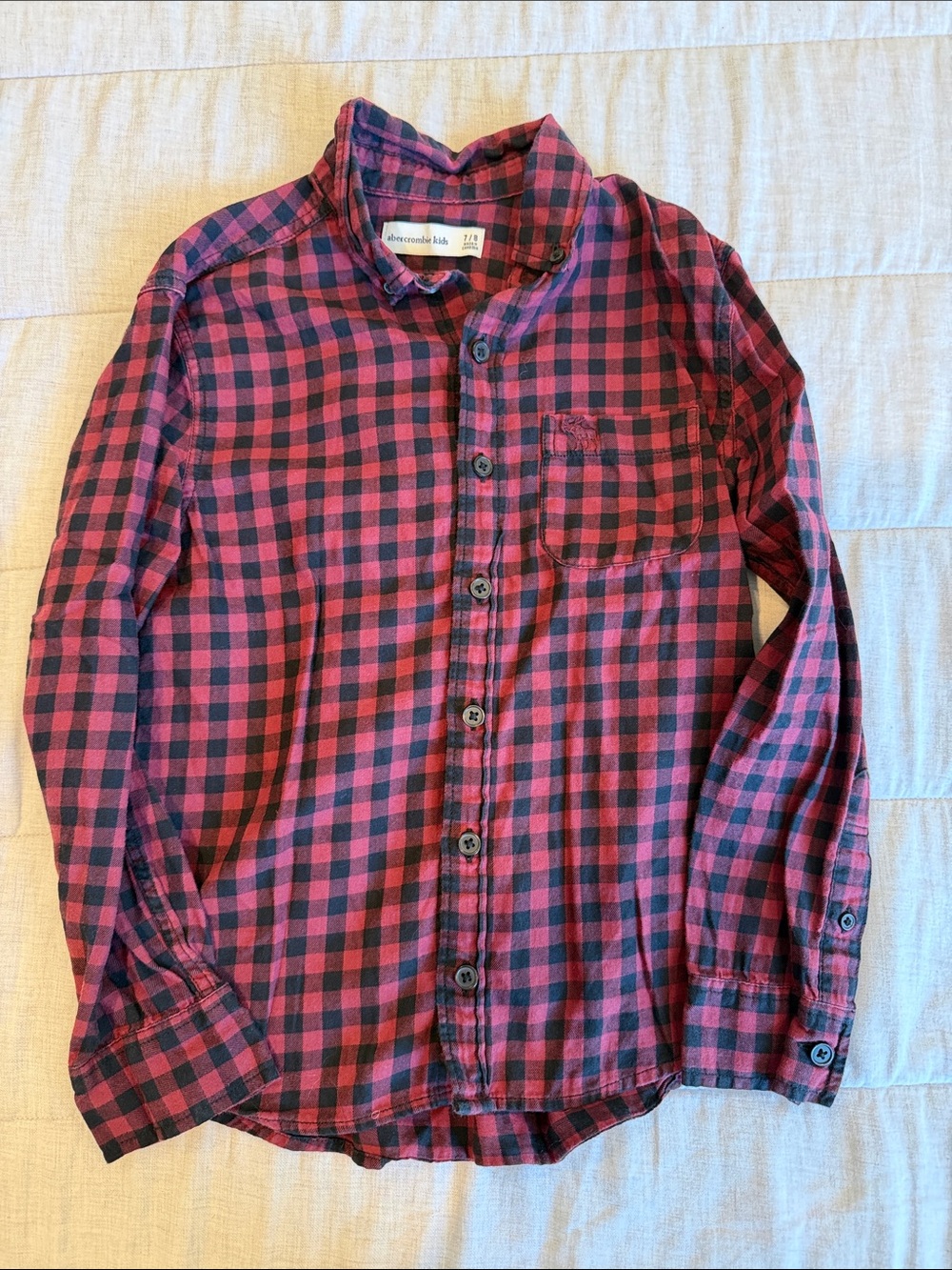 abercrombie kids Maroon and Black Check Button-Down Flannel Shirt